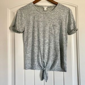 *Donating soon* J Crew light grey top w/ front tie